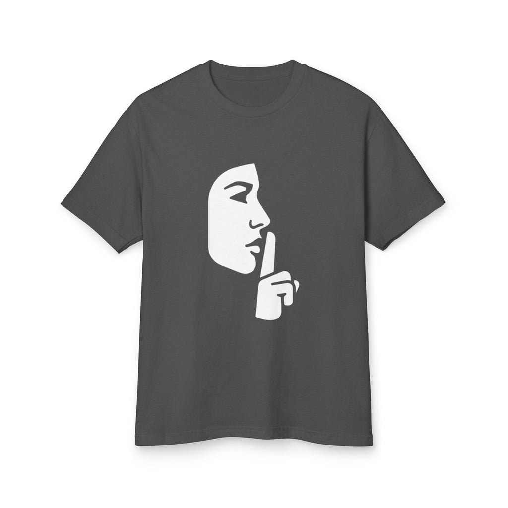 Shh Finger Over Lips Graphic Tee — Silent Face Minimalist T-Shirt