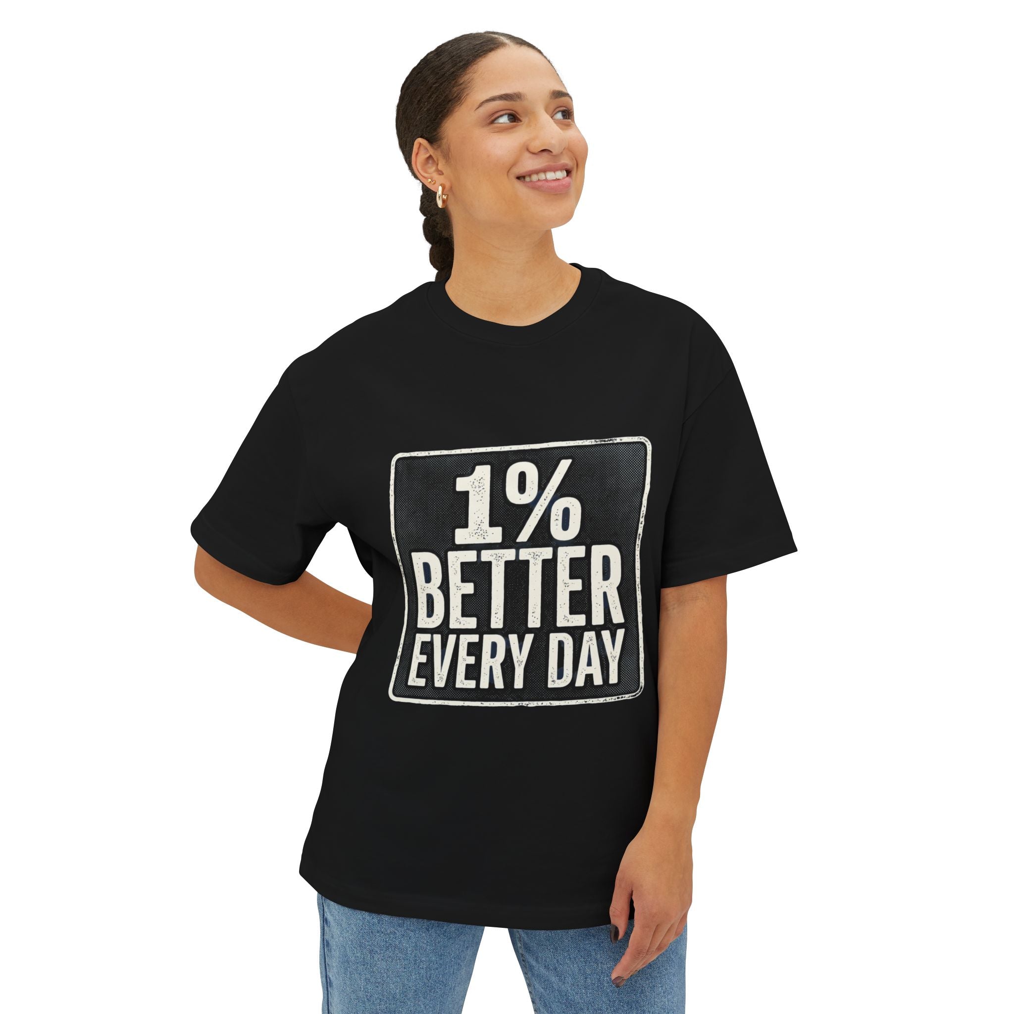 Unisex Boxy T-Shirt – „Jeden Tag 1% besser“ Baumwoll-T-Shirt