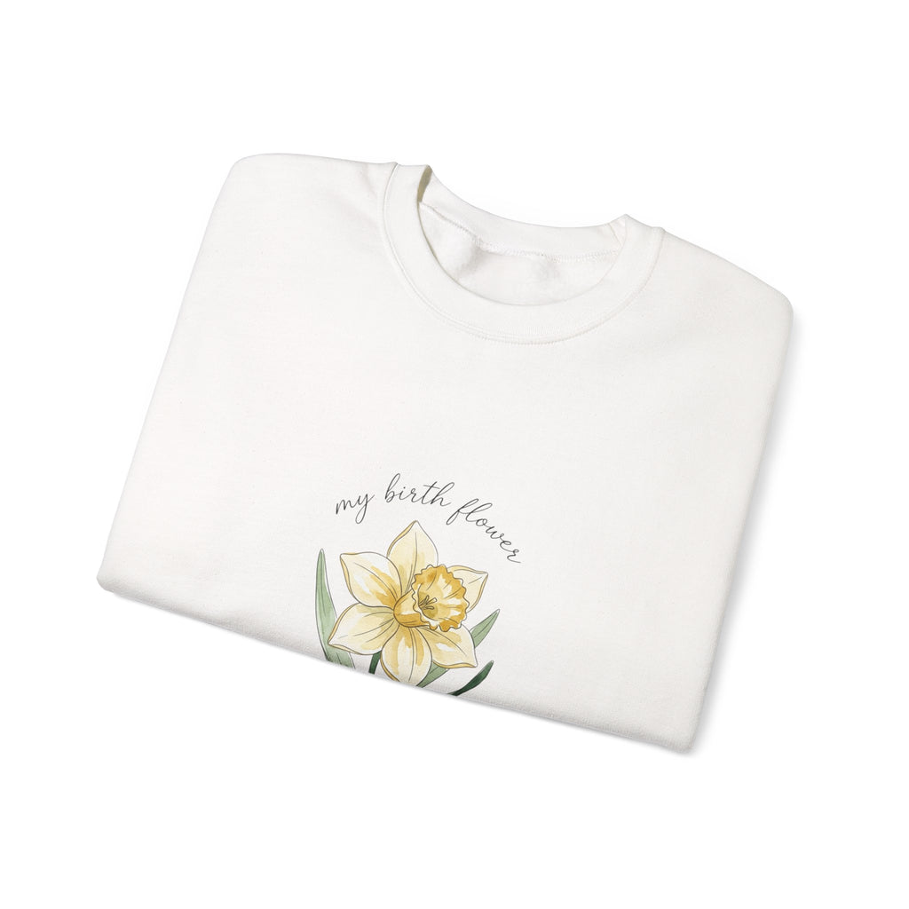 Daffodil Birth Month Flower Sweatshirt | Botanical Watercolor, Personalized Name