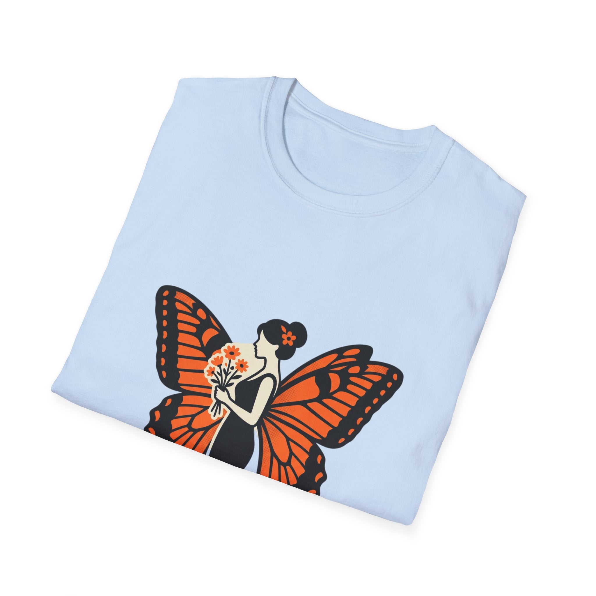 Monarch Butterfly Bride T-Shirt — Floral Bride with Orange Wings