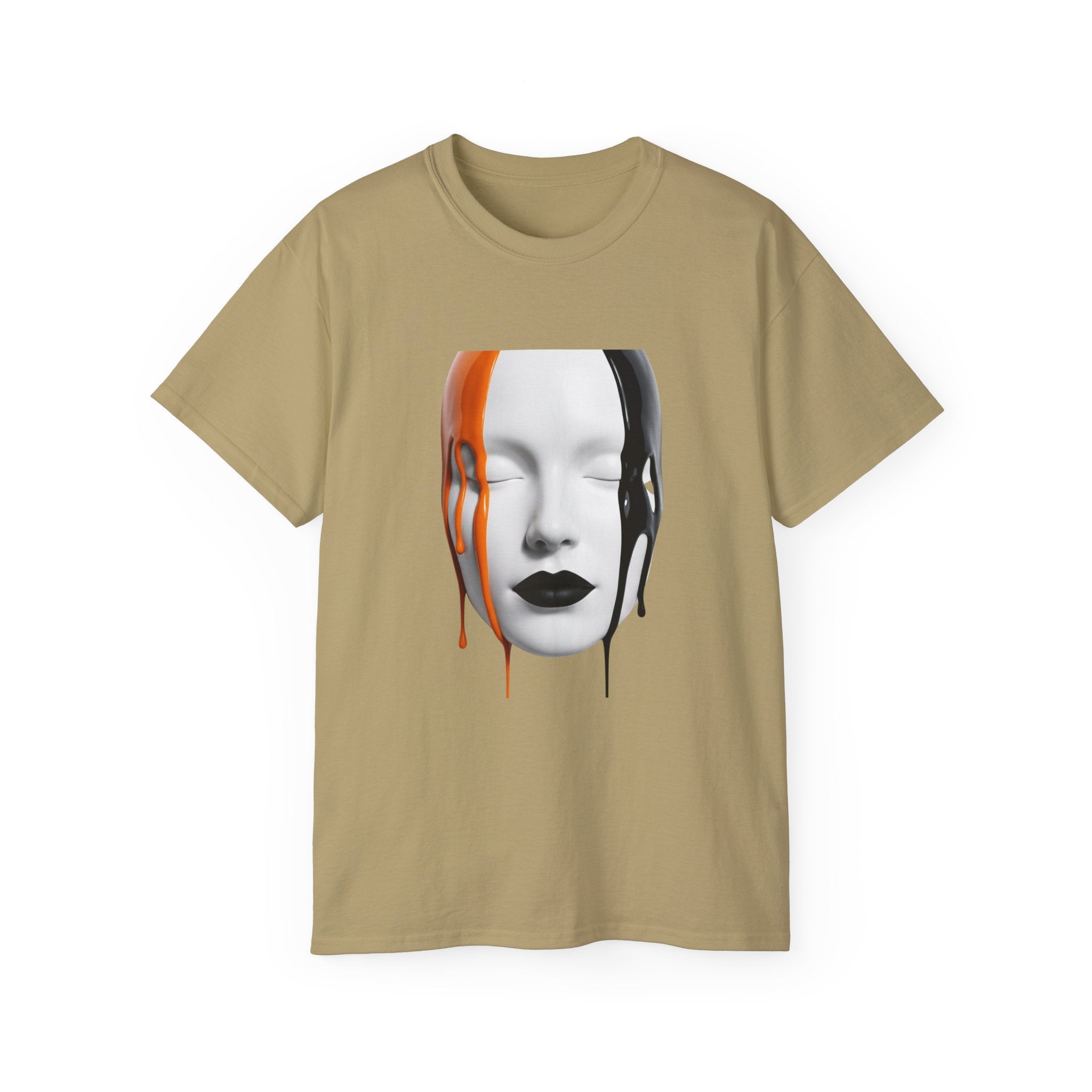 Mask Face Tee — Dripping Black & Orange Art T-Shirt