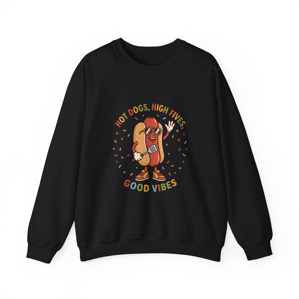 Hot Dog, High Five Rundhals-Sweatshirt | BBQ Vierter Juli, Retro Patriotische Hot-Dog-Witze