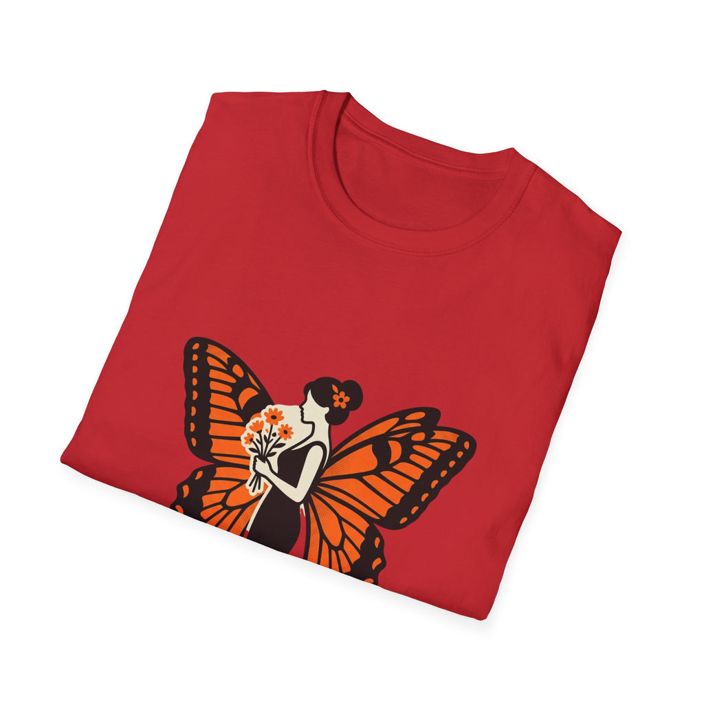 Monarch Butterfly Bride T-Shirt — Floral Bride with Orange Wings